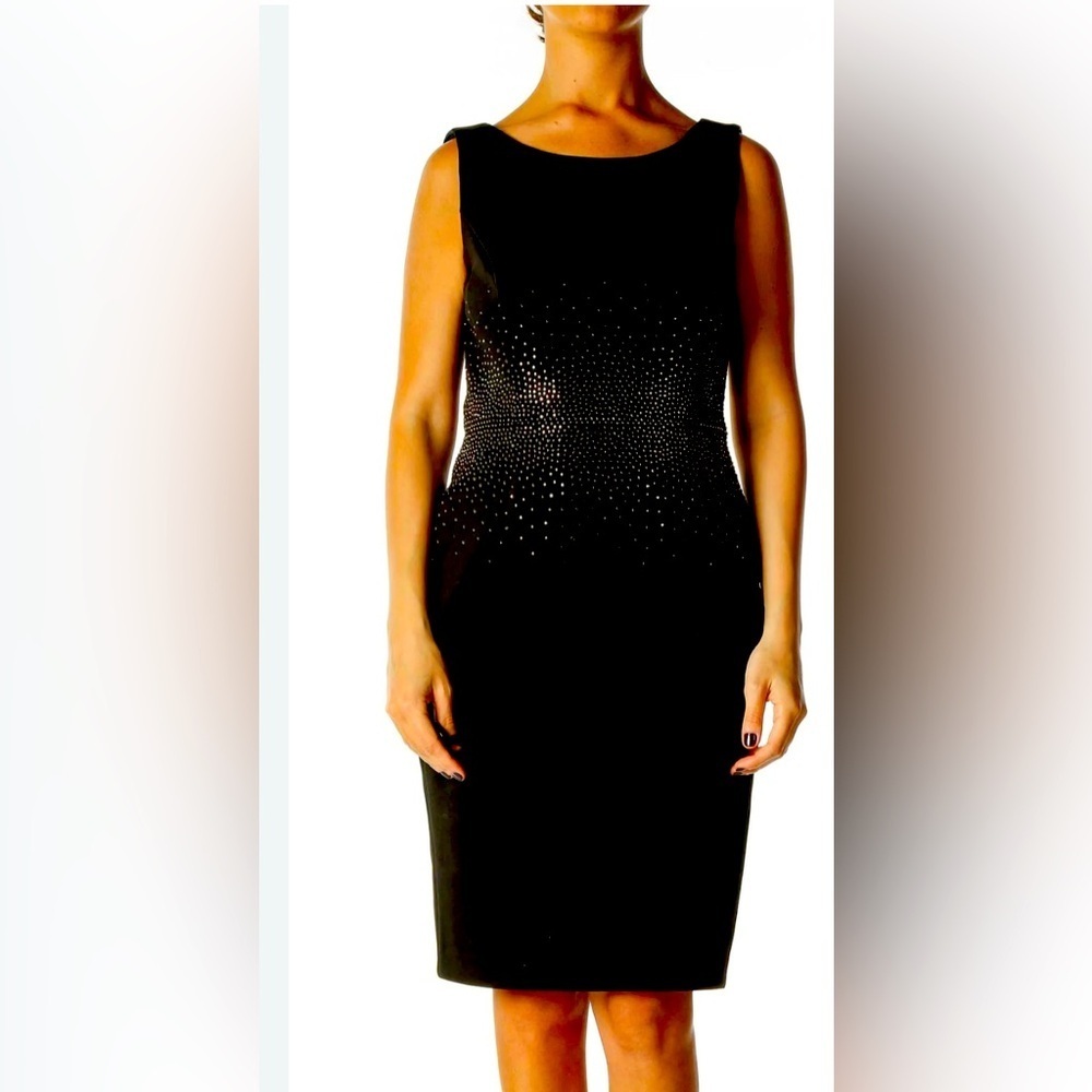 Calvin Klein Black Sheath Midi Dress with shiny stones